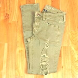 American Eagle Super‎ Stretch Twill Distressed Light Green Jegging Jean Size 4